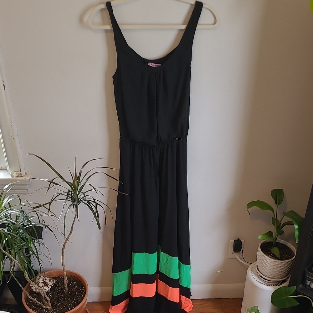 Black and Green Ruched Smocked Maxi Sundress
